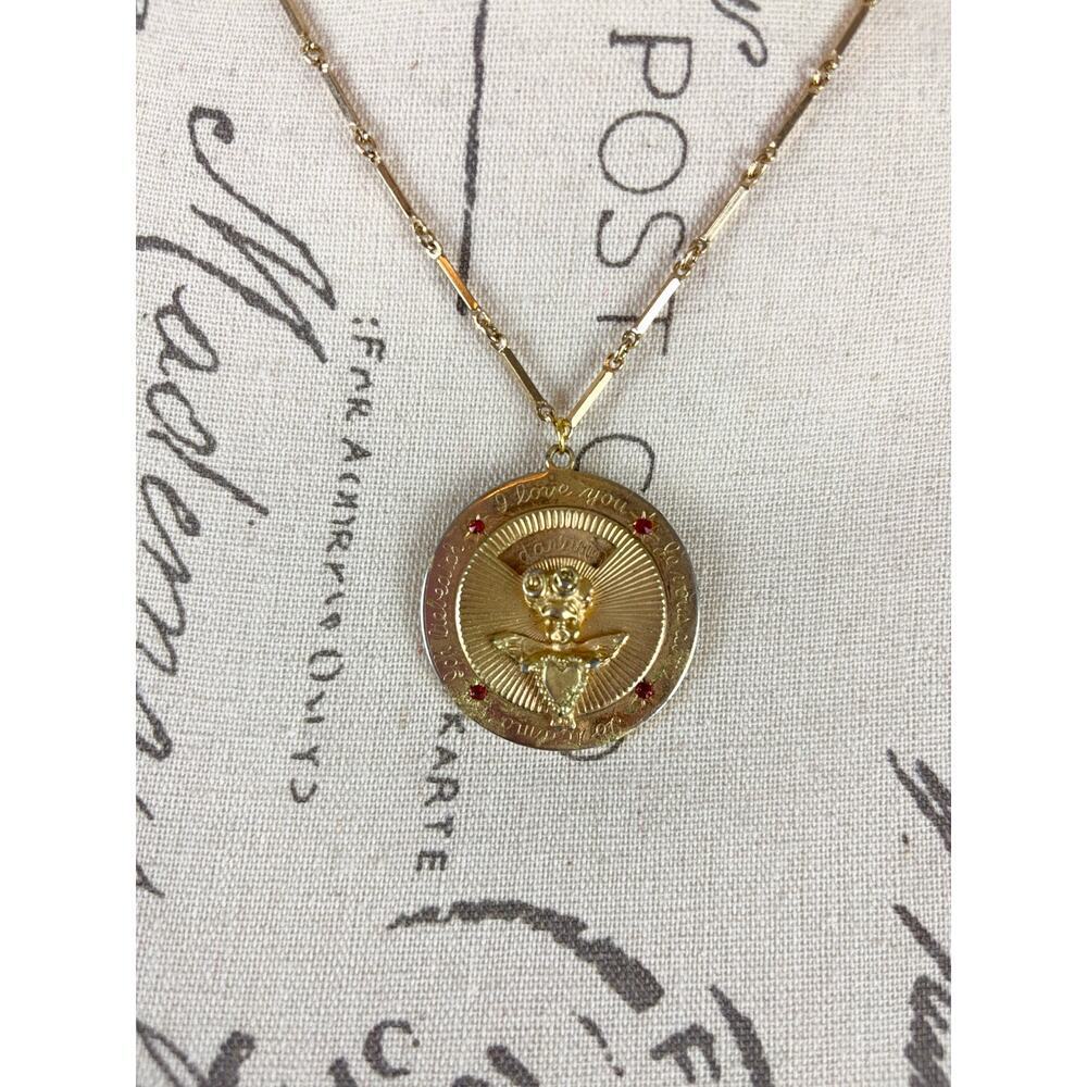 B11 Kramer Vintage Necklace I Love You Medallion Angel Heart - Picture 5 of 13